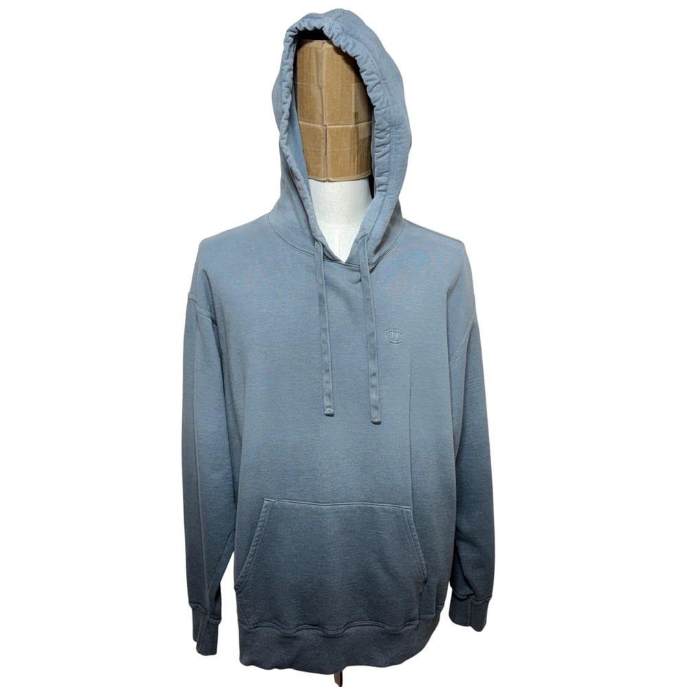 Champion Hoodie Mens XL Blue Powerblend Ombre Dip Dye Fleece Pullover Sweatshirt